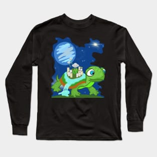 World on a turtle on a world, with aliens Long Sleeve T-Shirt